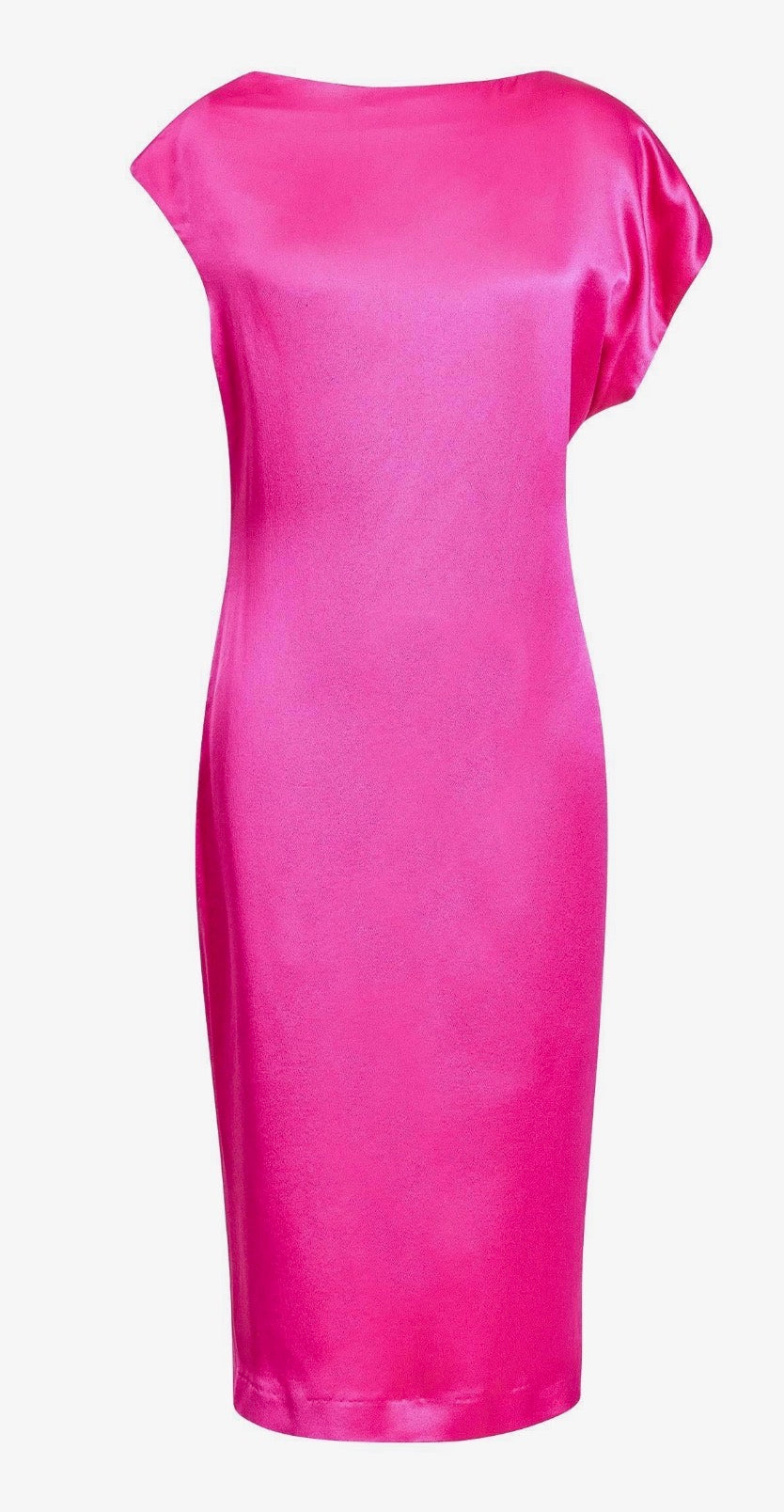 Alexander McQueen 2008 Hot Pink charmeuse asymmetrical midi dress XS