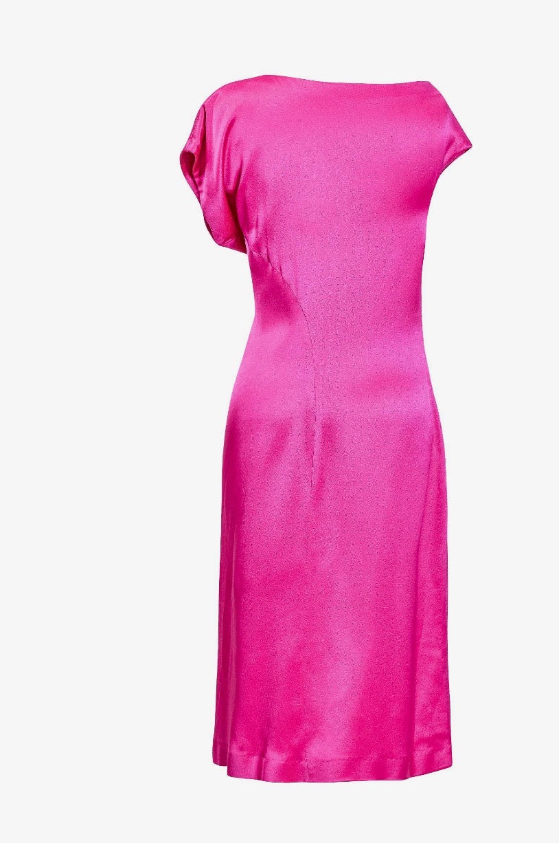 Alexander McQueen 2008 Hot Pink charmeuse asymmetrical midi dress XS