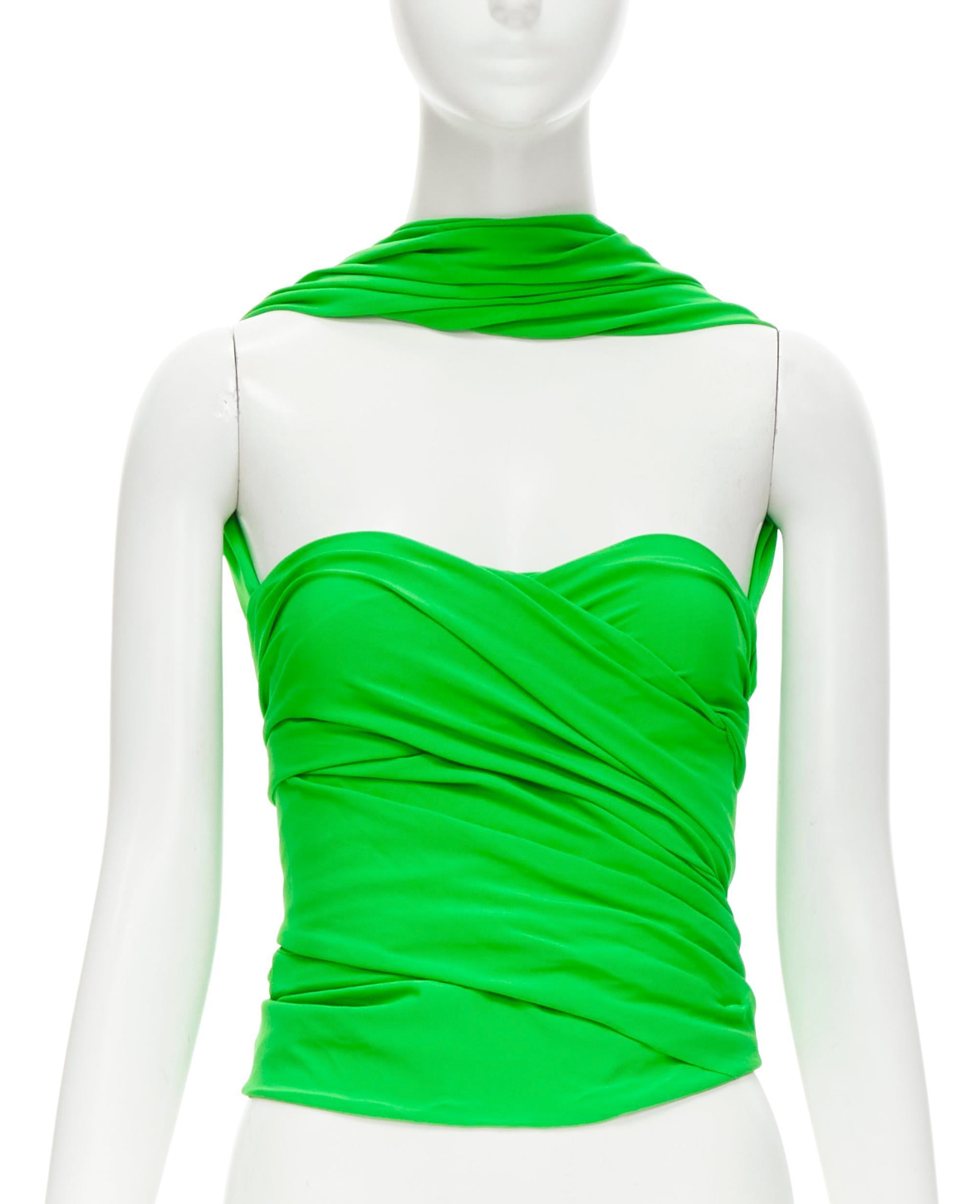 BALENCIAGA SS 2019 Runway green draped wrap bustier halter top FR36/XS