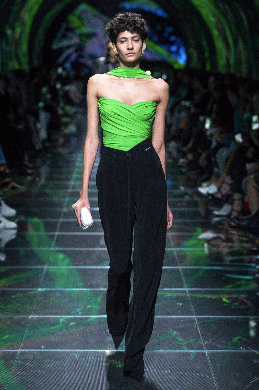 BALENCIAGA SS 2019 Runway green draped wrap bustier halter top FR36/XS