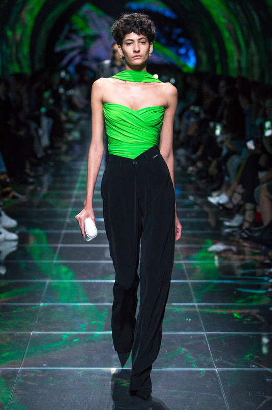 BALENCIAGA SS 2019 Runway green draped wrap bustier halter top FR36/XS