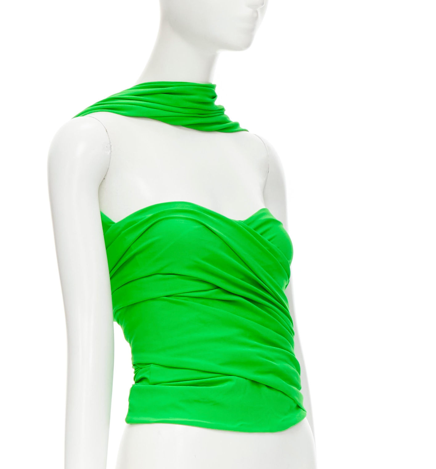 BALENCIAGA SS 2019 Runway green draped wrap bustier halter top FR36/XS