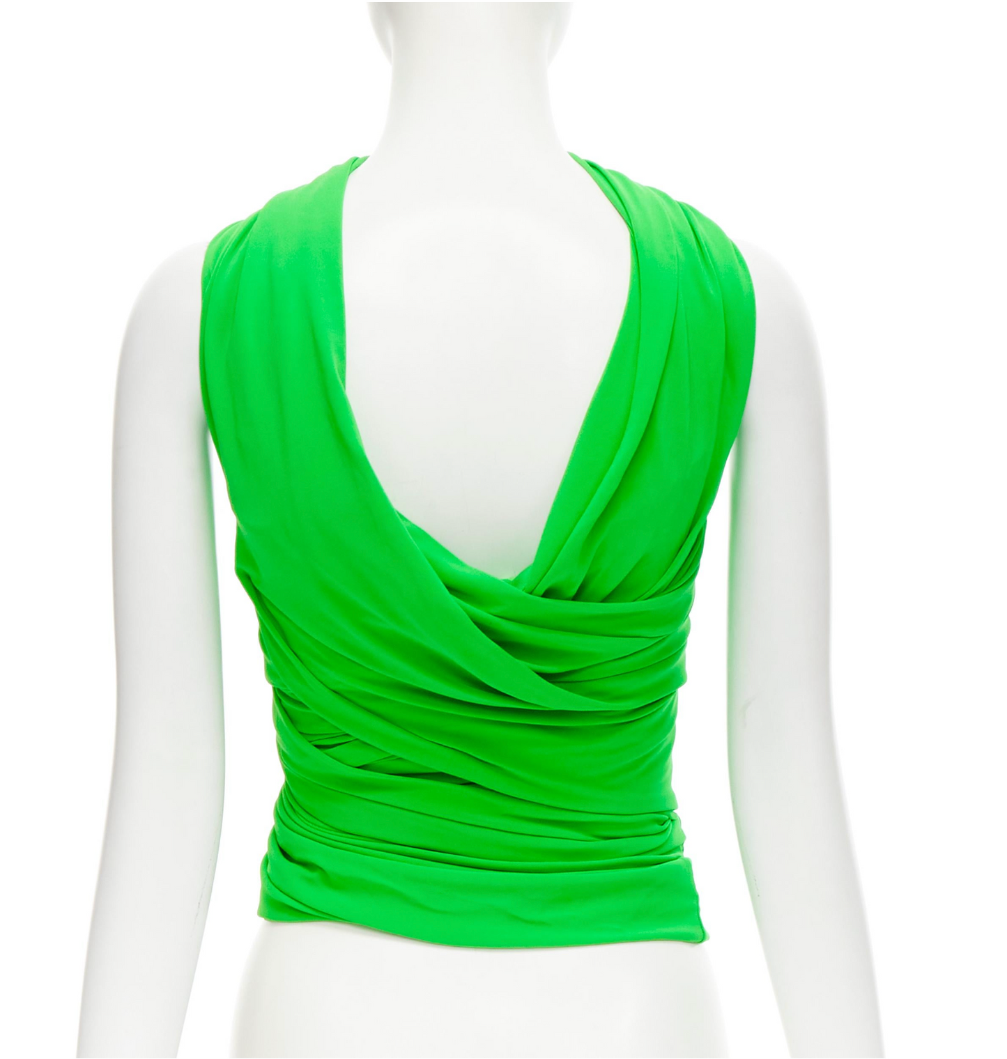 BALENCIAGA SS 2019 Runway green draped wrap bustier halter top FR36/XS