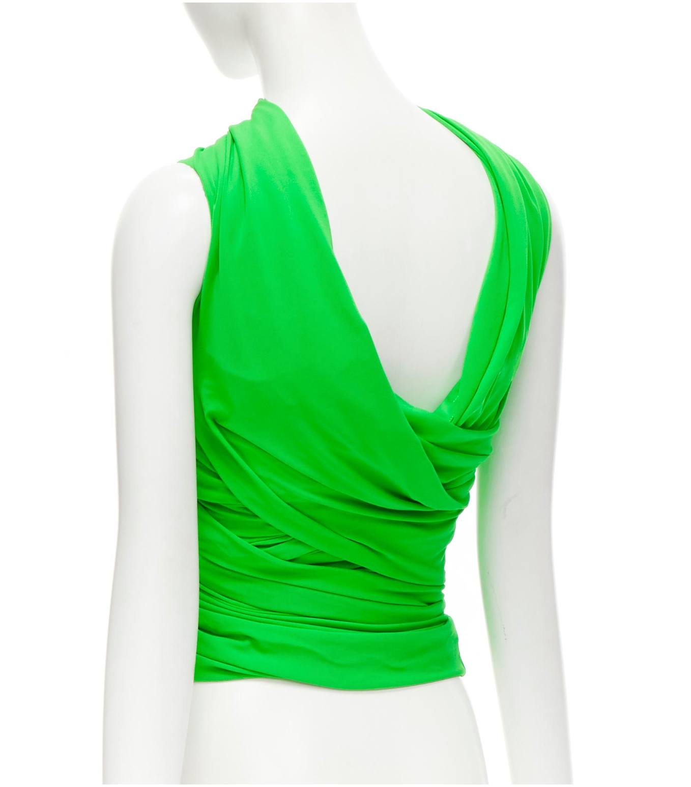 BALENCIAGA SS 2019 Runway green draped wrap bustier halter top FR36/XS