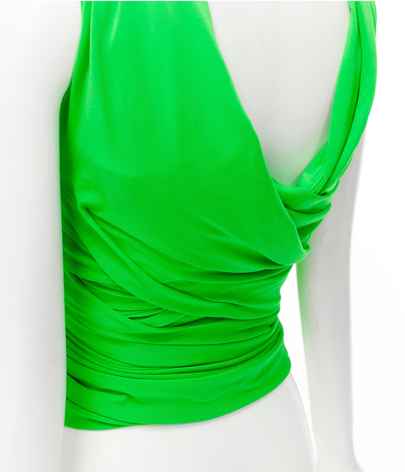 BALENCIAGA SS 2019 Runway green draped wrap bustier halter top FR36/XS