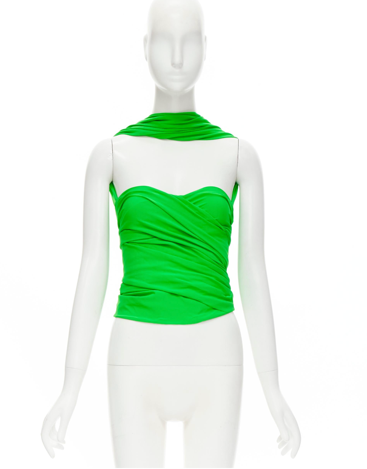 BALENCIAGA SS 2019 Runway green draped wrap bustier halter top FR36/XS